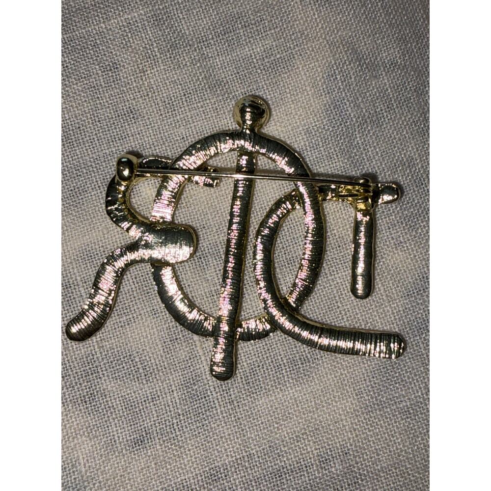 Designer Inspired Gold Tone Word Brooch Pin - Picture 7 of 10